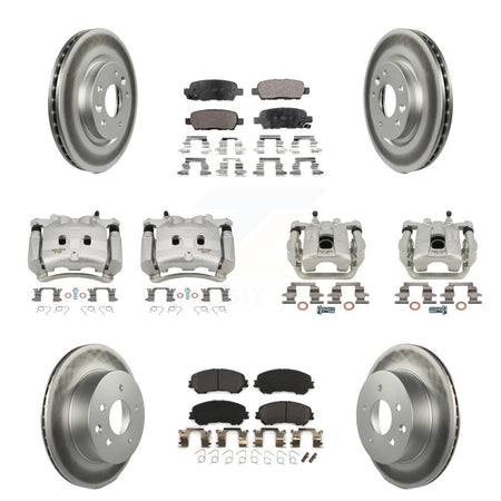 Front Rear Disc Brake Caliper Coat Rotor & Semi-Metallic Pad Kit (10Pc) For Nissan Rogue KCG-100959P