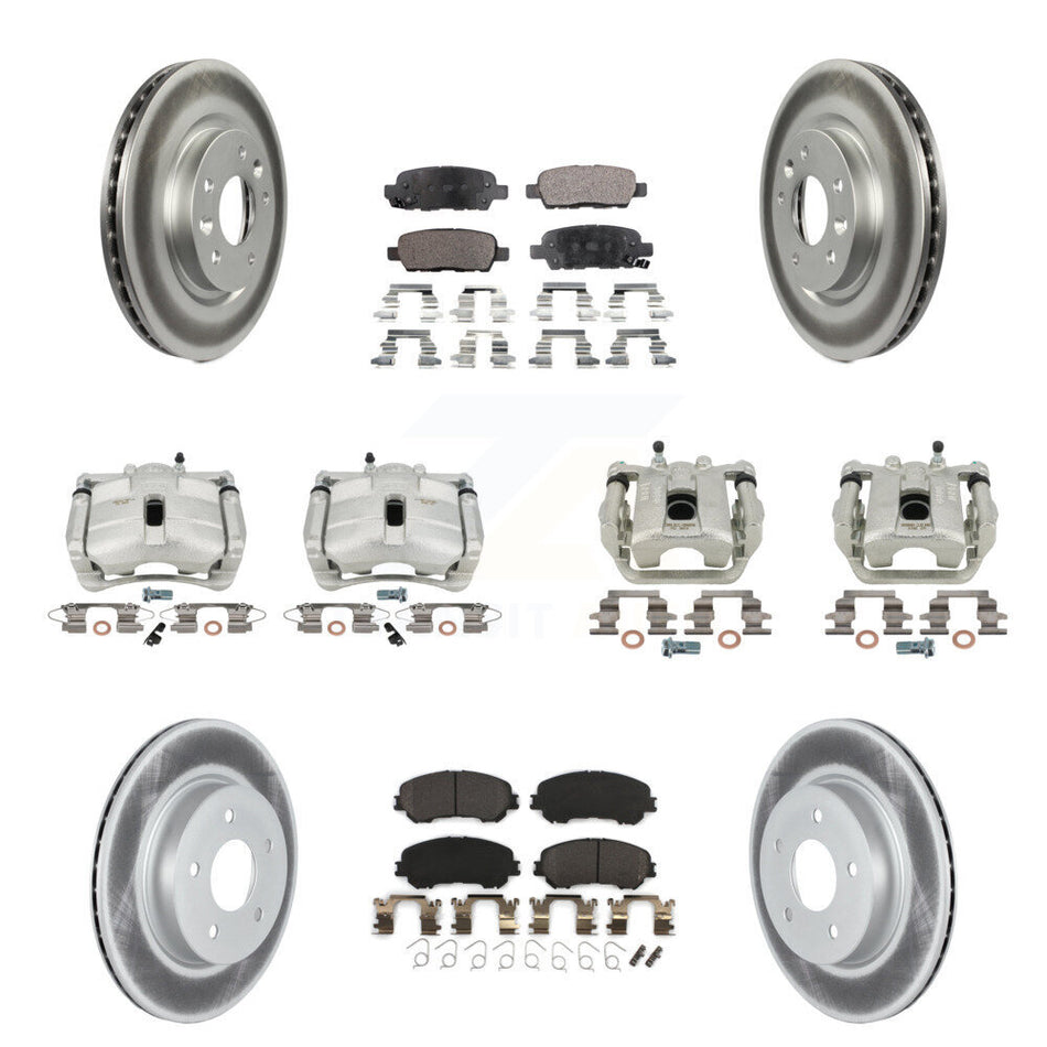 Front Rear Disc Brake Caliper Coated Rotors And Semi-Metallic Pads Kit (10Pc) For 2019 Nissan Rogue Sport SL With Manual Parking KCG-100961P