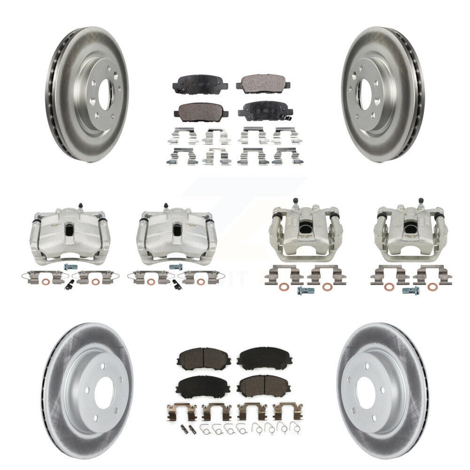 Front Rear Disc Brake Caliper Coated Rotors And Ceramic Pads Kit (10Pc) For 2019 Nissan Rogue Sport SL With Manual Parking KCG-100961T