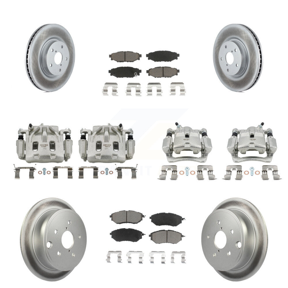 Front Rear Disc Brake Caliper Coated Rotors And Ceramic Pads Kit (10Pc) For Subaru WRX KCG-100964C