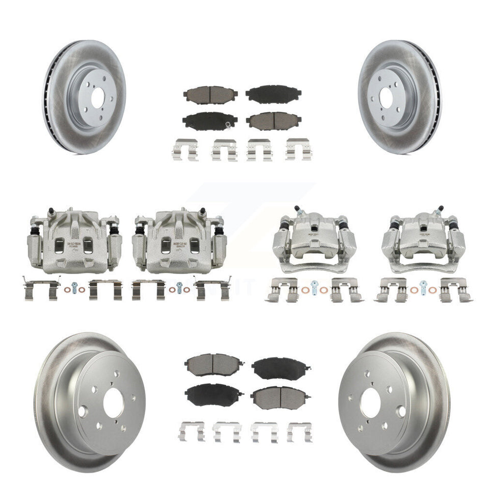 Front Rear Disc Brake Caliper Coated Rotors And Ceramic Pads Kit (10Pc) For Subaru WRX KCG-100964C