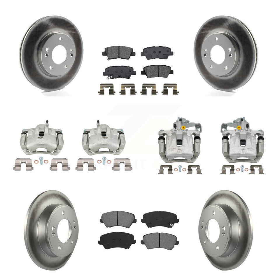 Front Rear Brake Caliper Coat Rotor & Semi-Metallic Pad Kit (10Pc) For Kia Forte Hyundai KCG-100964S