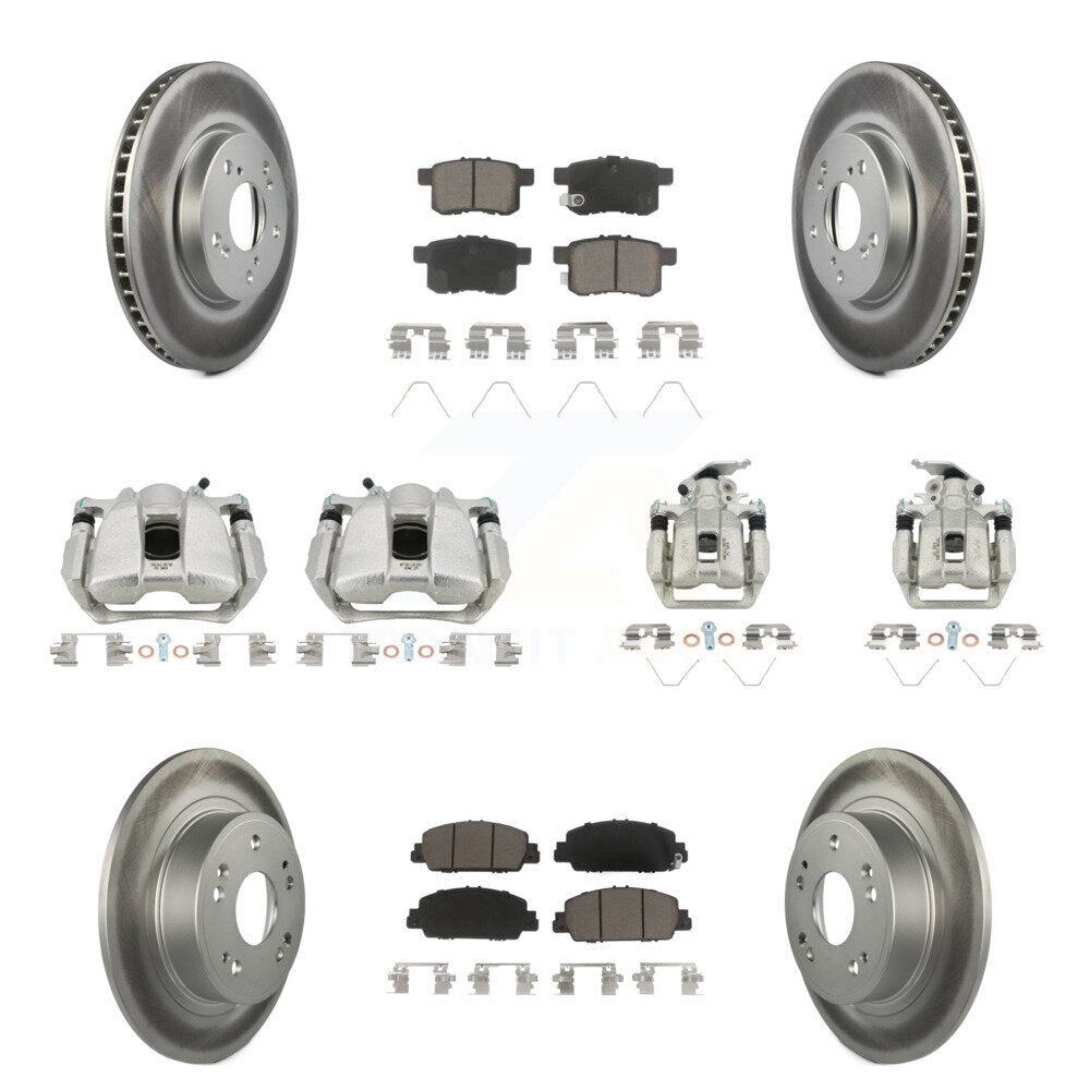 Front Rear Disc Brake Caliper Coated Rotors And Ceramic Pads Kit (10Pc) For Honda Accord KCG-100966C