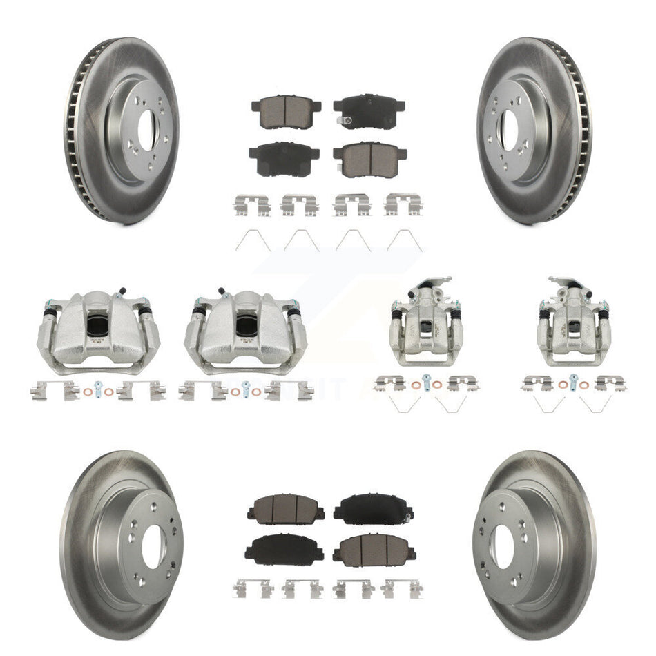 Front Rear Disc Brake Caliper Coated Rotors And Ceramic Pads Kit (10Pc) For Honda Accord KCG-100966C