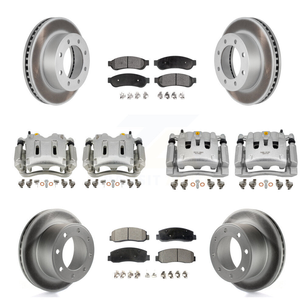 Front Rear Disc Brake Caliper Coated Rotors And Semi-Metallic Pads Kit (10Pc) For KCG-100966P