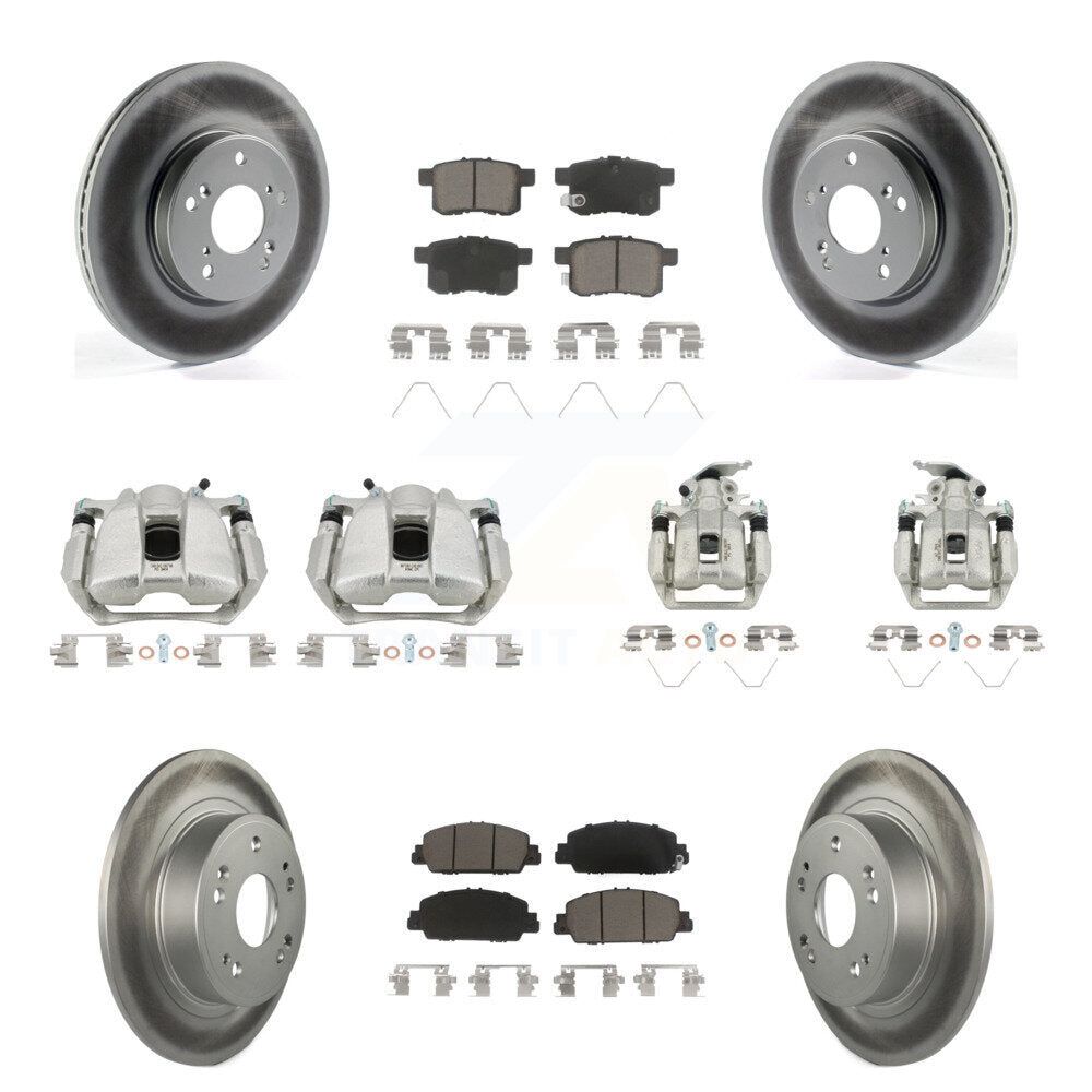 Front Rear Disc Brake Caliper Coated Rotors And Ceramic Pads Kit (10Pc) For Honda Accord KCG-100967C