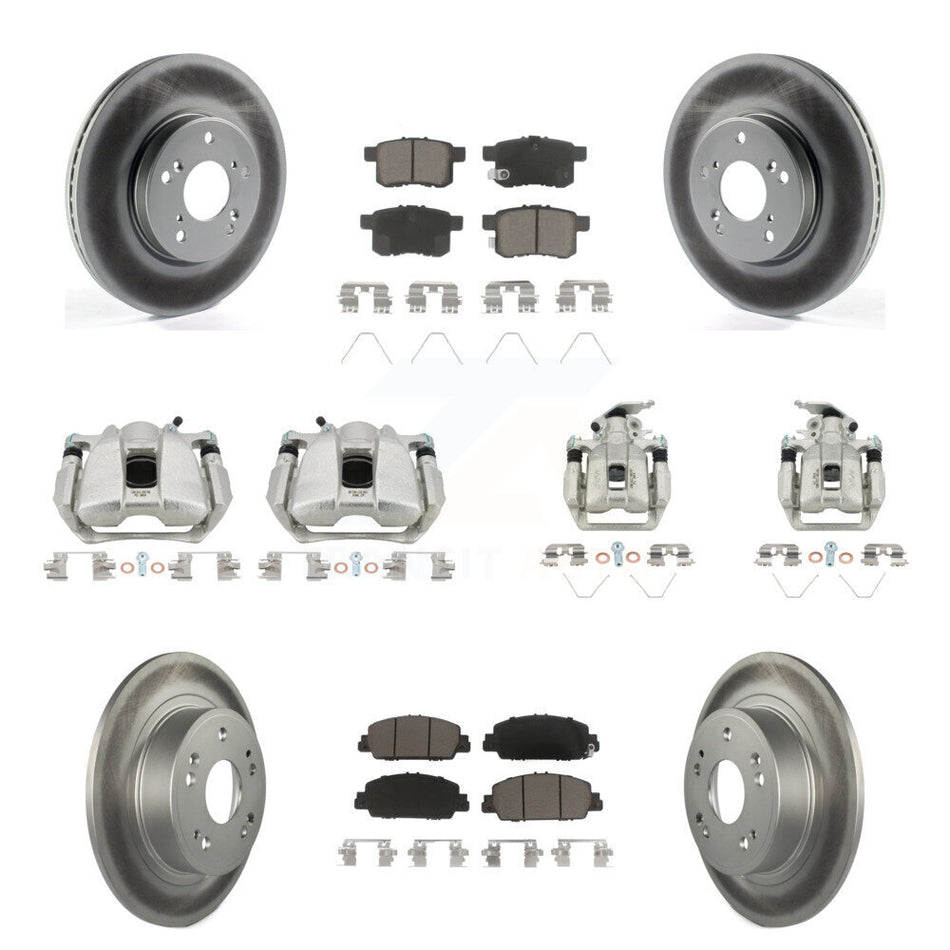 Front Rear Disc Brake Caliper Coated Rotors And Ceramic Pads Kit (10Pc) For Honda Accord KCG-100967C