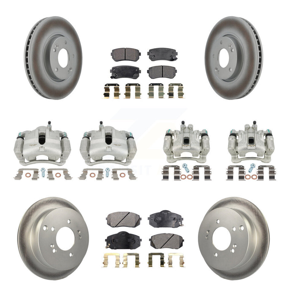 Front Rear Disc Brake Caliper Coated Rotors And Semi-Metallic Pads Kit (10Pc) For Hyundai Tucson Kia Sportage KCG-100967P