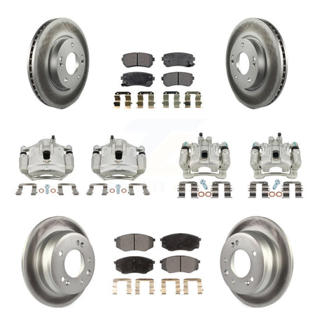 Front Rear Brake Caliper Coat Rotors Semi-Metallic Pad Kit (10Pc) For Hyundai Tucson Kia KCG-100968P