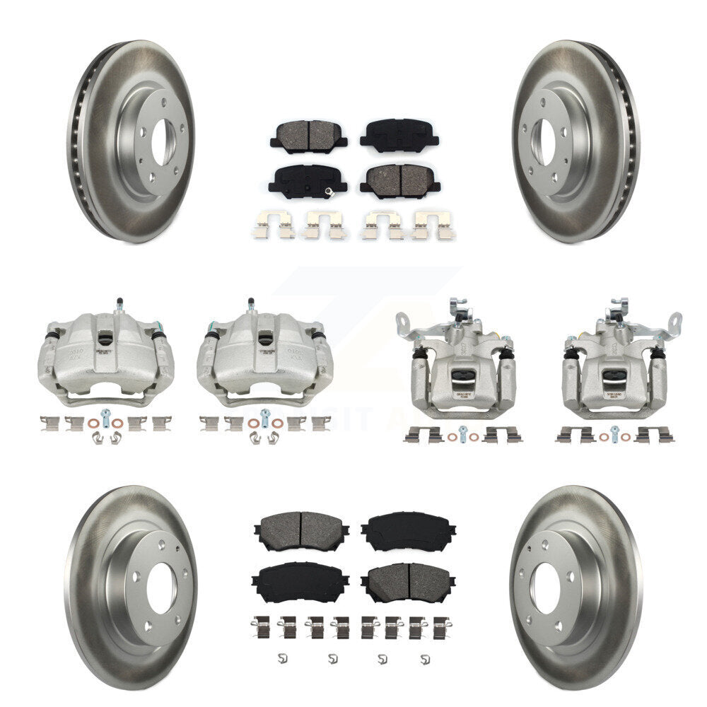 Front Rear Disc Brake Caliper Coated Rotors And Semi-Metallic Pad Kit (10Pc) For Mazda 6 KCG-100968S