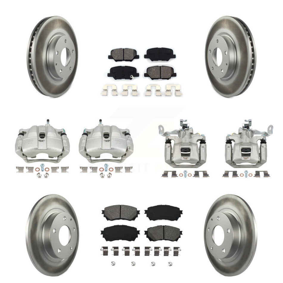 Front Rear Disc Brake Caliper Coated Rotors And Semi-Metallic Pad Kit (10Pc) For Mazda 6 KCG-100968S