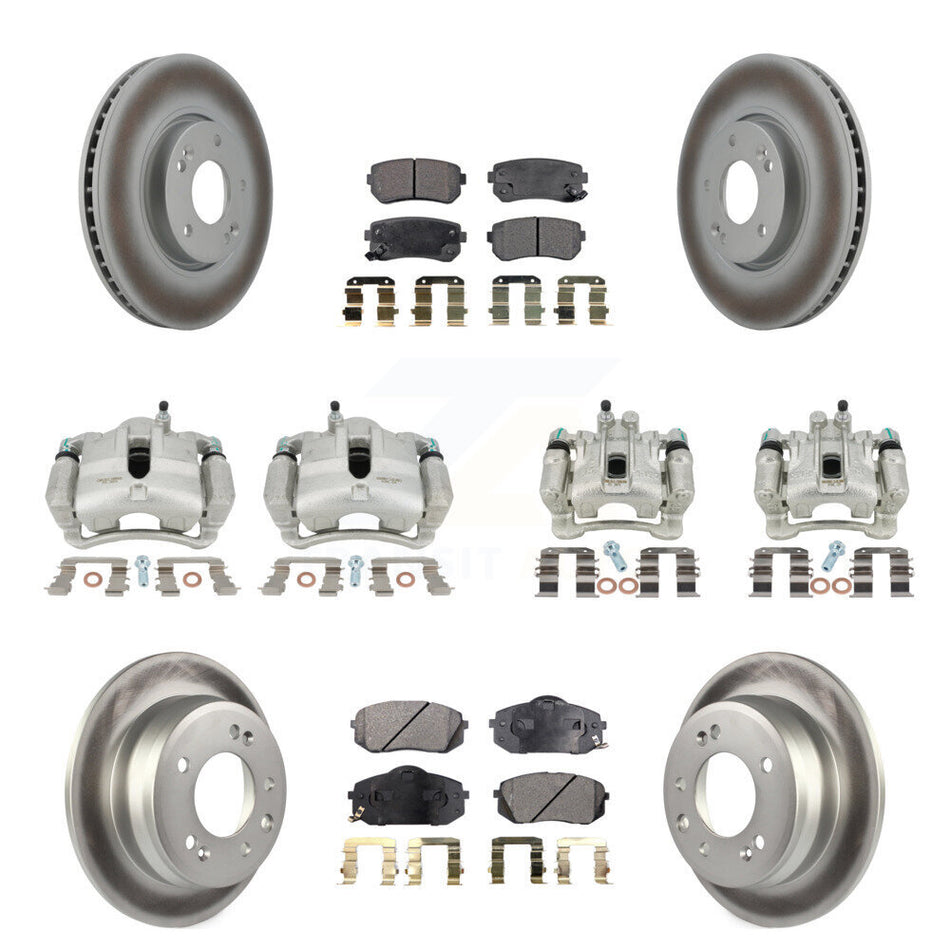 Front Rear Disc Brake Caliper Coated Rotors And Semi-Metallic Pads Kit (10Pc) For Kia Sportage Hyundai Tucson KCG-100969P