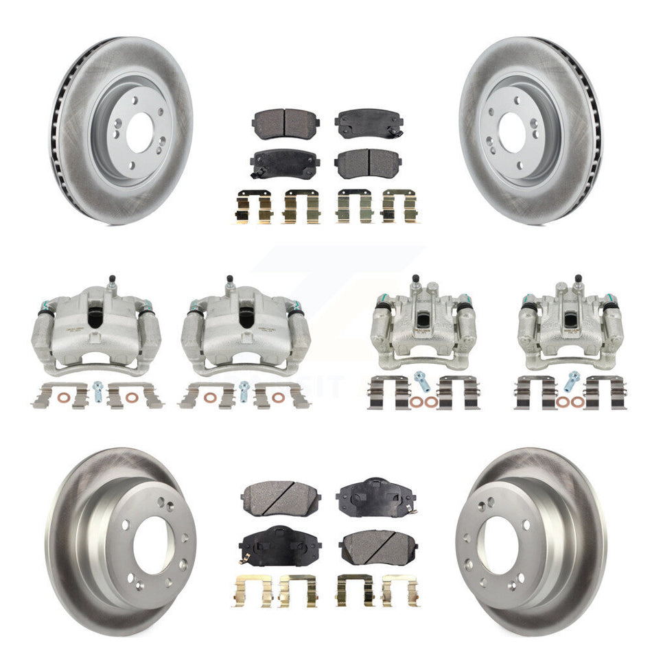 Front Rear Disc Brake Caliper Coated Rotors And Semi-Metallic Pads Kit (10Pc) For 2015 Hyundai Tucson FWD with FUEL CELL EV (FCEV) engine KCG-100970P