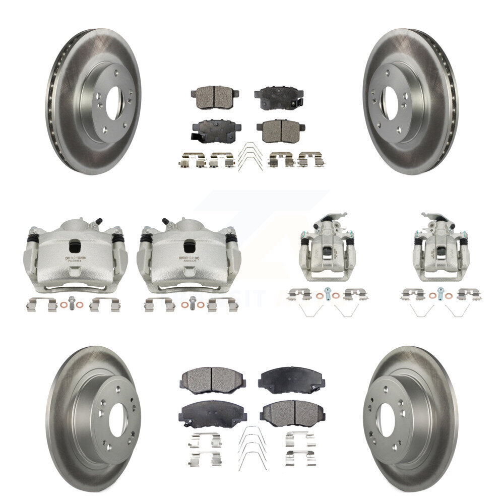 Front Rear Brake Caliper Coat Rotor Ceramic Pad Kit (10Pc) For Honda Accord LX with 2.4L KCG-100970T