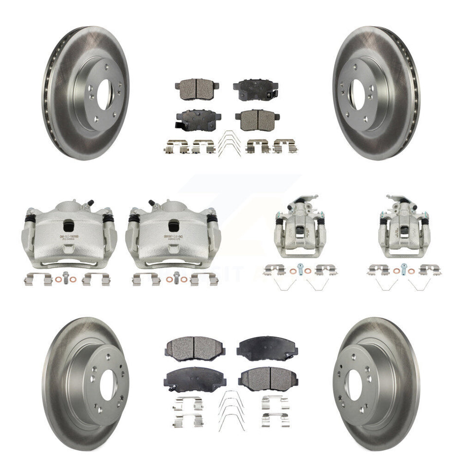 Front Rear Brake Caliper Coat Rotor Ceramic Pad Kit (10Pc) For Honda Accord LX with 2.4L KCG-100970T
