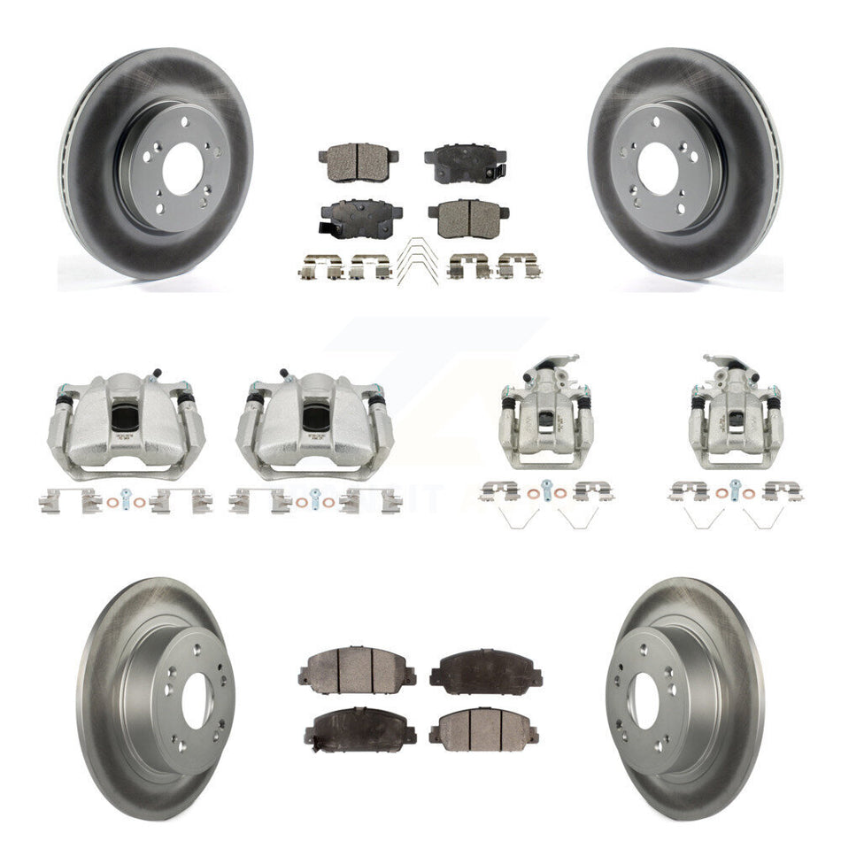 Front Rear Disc Brake Caliper Coated Rotors And Ceramic Pads Kit (10Pc) For Honda Accord KCG-100972T