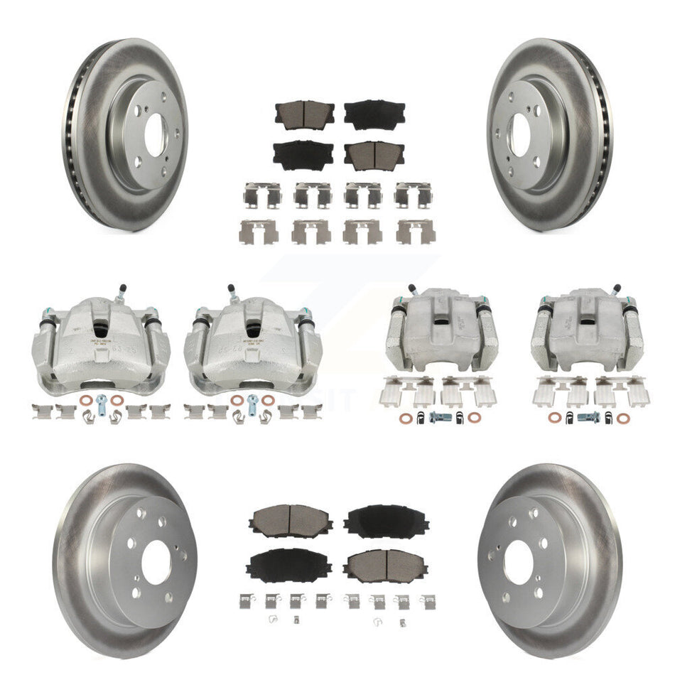 Front Rear Disc Brake Caliper Coated Rotor And Ceramic Pad Kit (10Pc) For Toyota RAV4 LE KCG-100975C