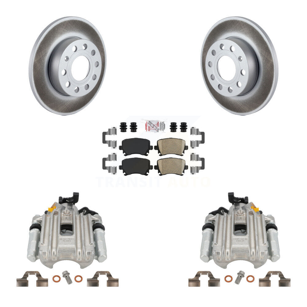 Rear Disc Brake Caliper Coated Rotors And Ceramic Pads Kit For Volkswagen Jetta With 260mm Diameter Rotor 7th 8th Digit Of VIN Is "1K" KCG-100976N by Transit Auto