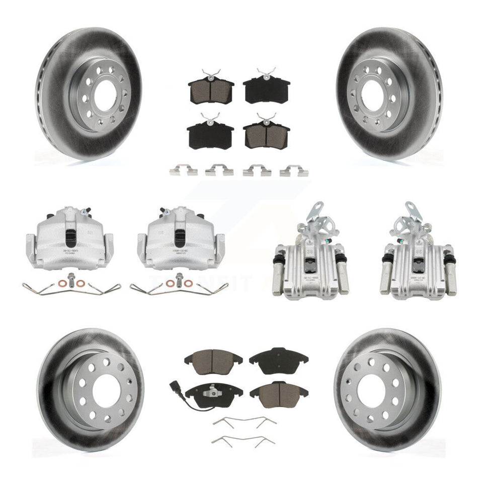 Front Rear Brake Caliper Coat Rotor & Ceramic Pad Kit (10Pc) For Volkswagen Jetta Beetle KCG-100978C