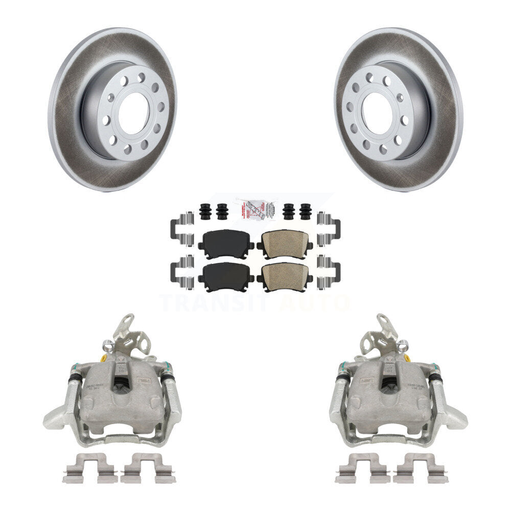 Rear Disc Brake Caliper Coated Rotors And Ceramic Pads Kit For Volkswagen Jetta Rabbit KCG-100978N by Transit Auto