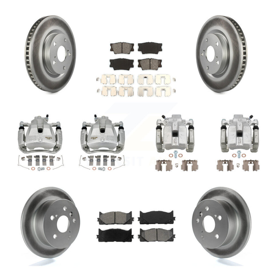 Front Rear Brake Caliper Coat Rotors Semi-Metallic Pad Kit (10Pc) For Toyota Camry Lexus KCG-100980S
