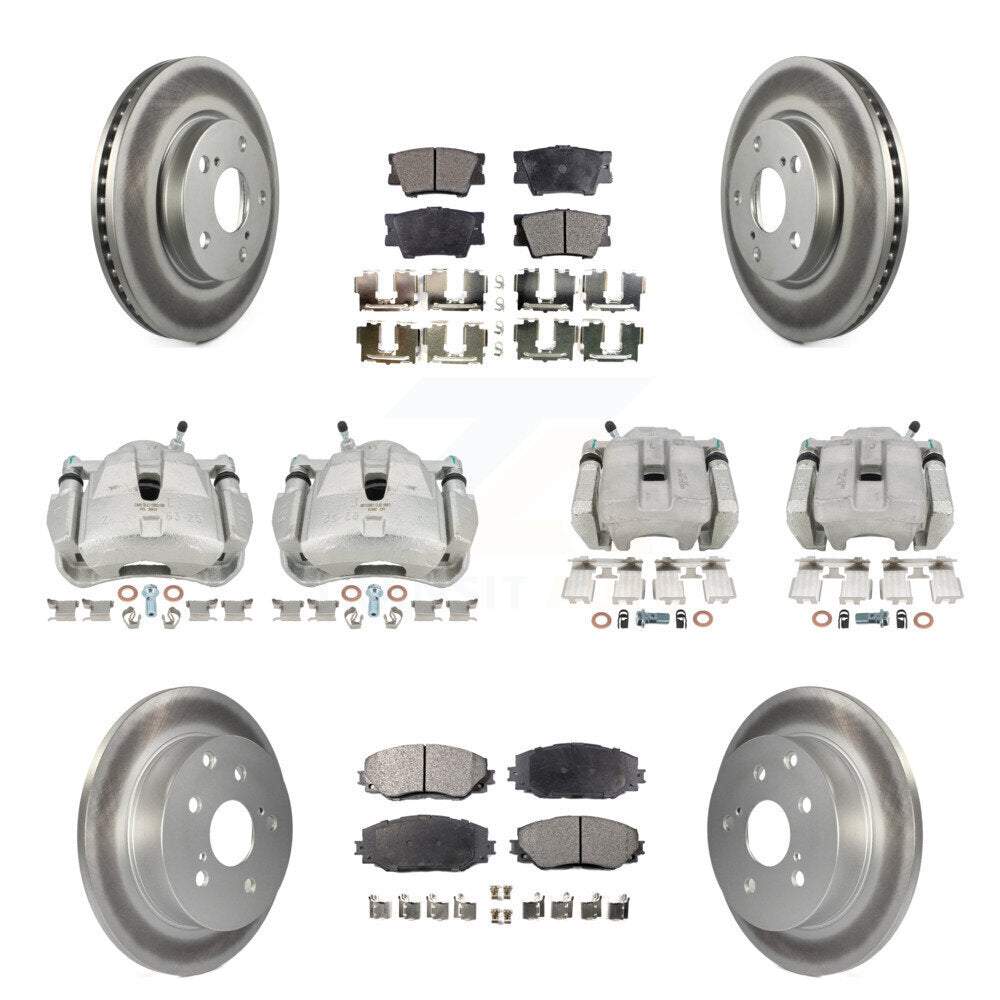 Front Rear Disc Brake Caliper Coated Rotor And Ceramic Pad Kit (10Pc) For Toyota RAV4 LE KCG-100980T