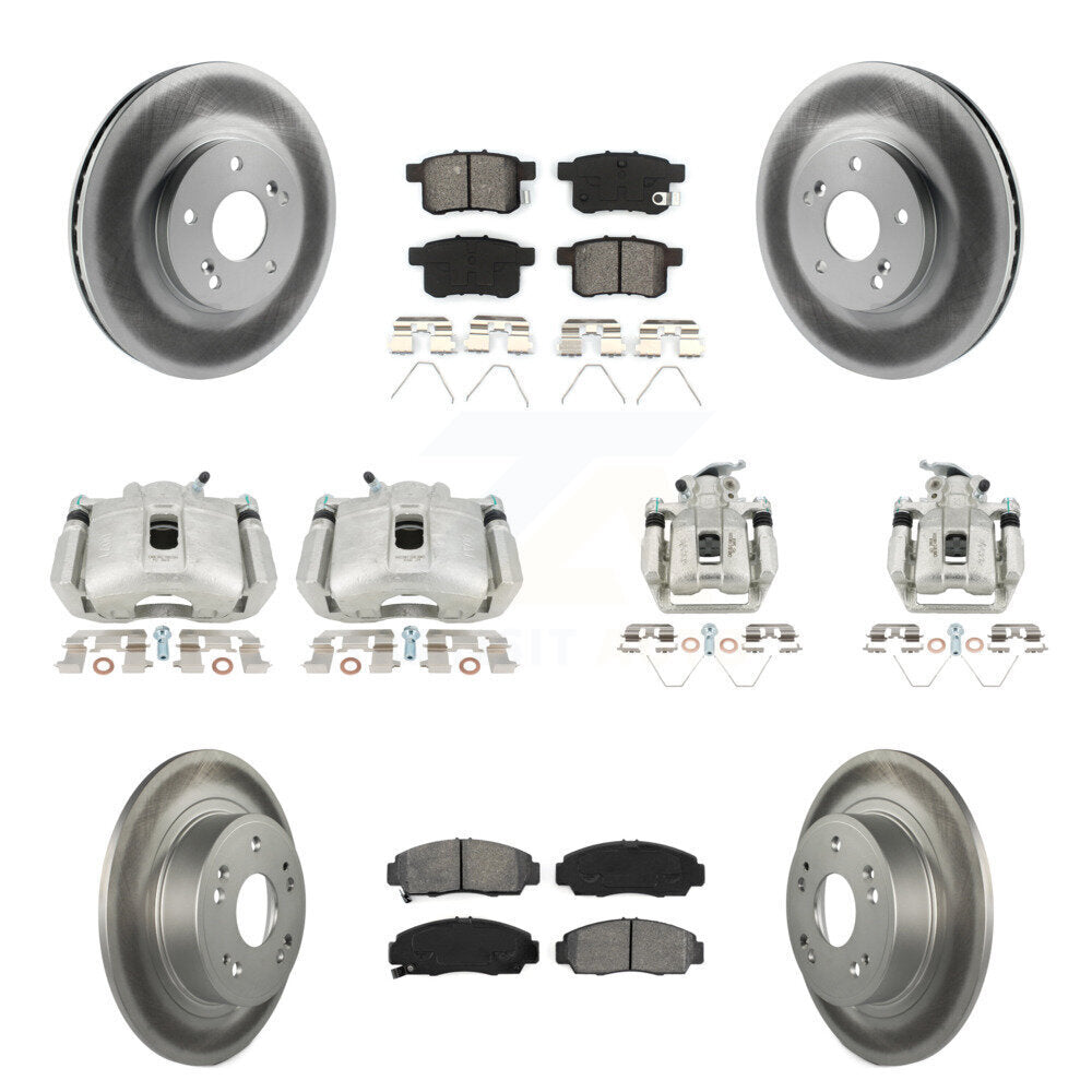Front Rear Brake Caliper Coat Rotors Semi-Metallic Pad Kit (10Pc) For Honda Accord Acura KCG-100981S