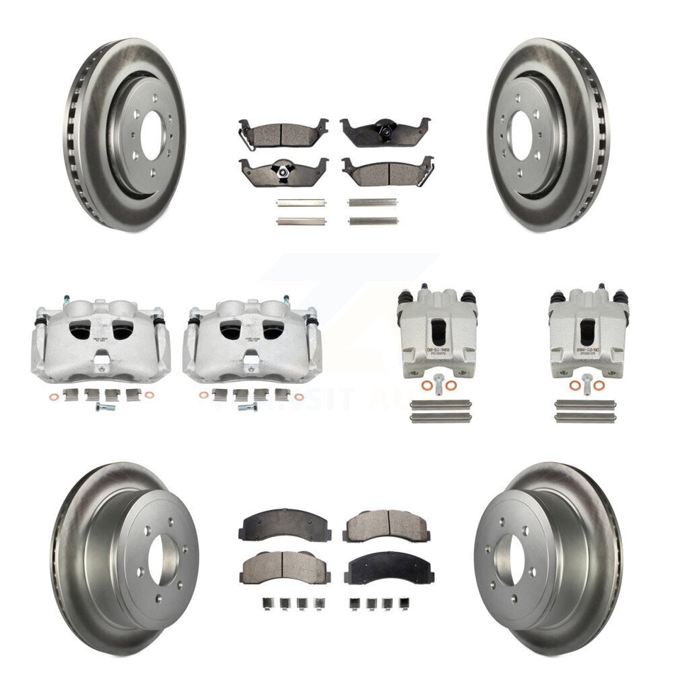 Front Rear Disc Brake Caliper Coated Rotors And Semi-Metallic Pads Kit (10Pc) For 2010-2011 Ford F-150 With 6 Lug Wheels KCG-100985P