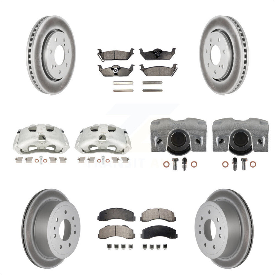 Front Rear Disc Brake Caliper Coated Rotors And Semi-Metallic Pads Kit (10Pc) For 2010-2011 Ford F-150 With 7 Lug Wheels KCG-100986P by Transit Auto