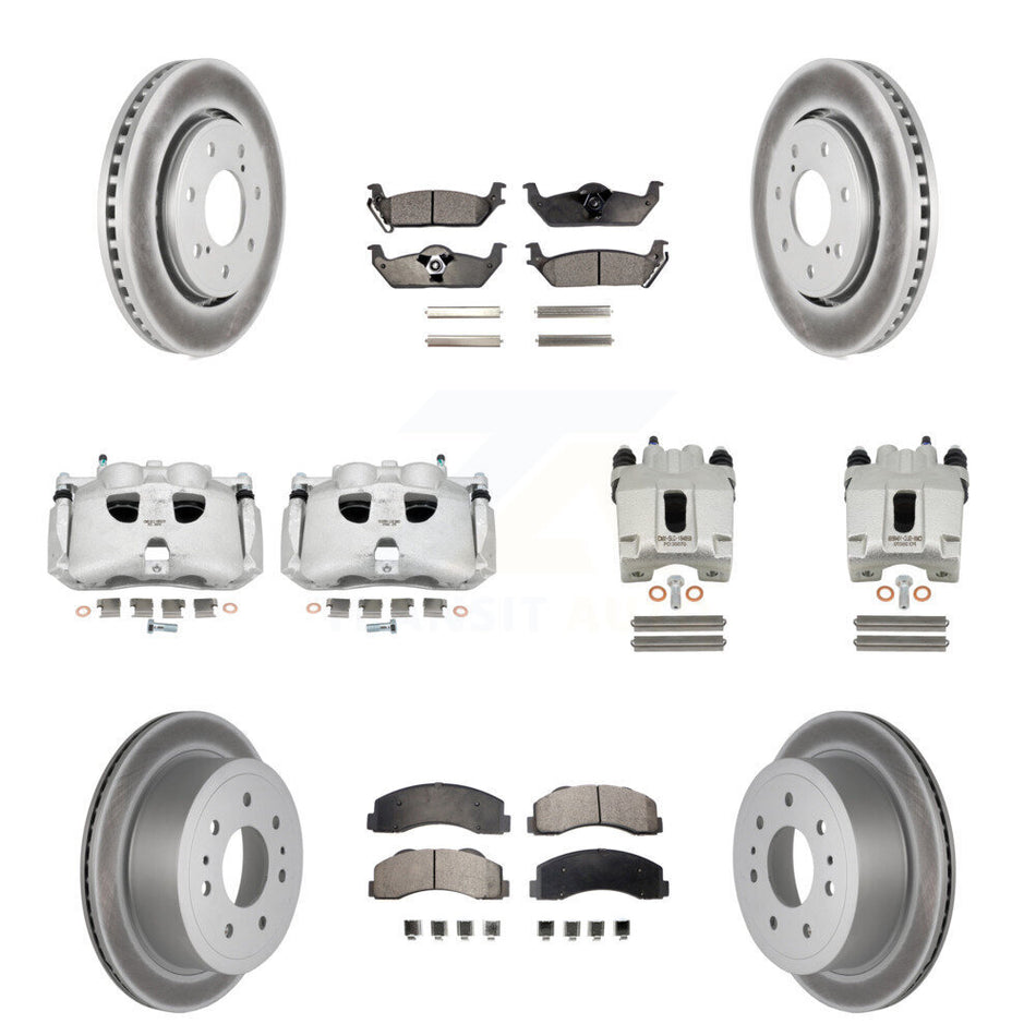 Front Rear Disc Brake Caliper Coated Rotors And Semi-Metallic Pads Kit (10Pc) For 2010-2011 Ford F-150 With 7 Lug Wheels KCG-100986P