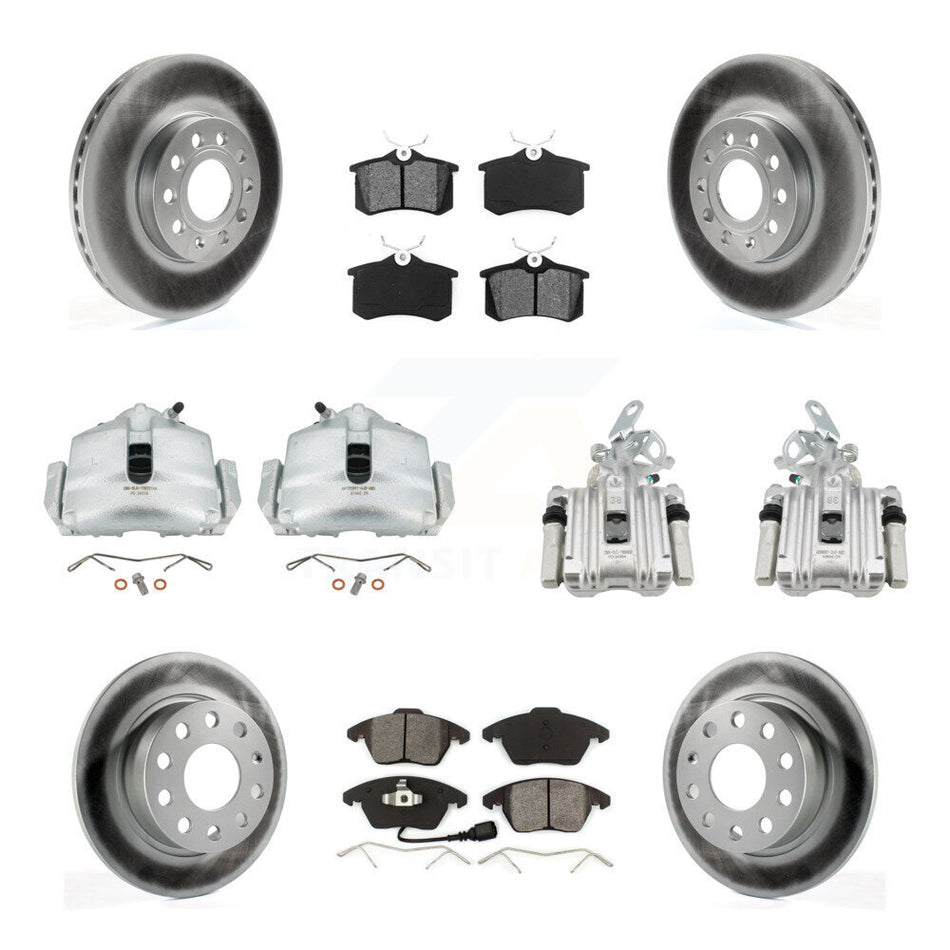 Front Rear Brake Caliper Coat Rotor & Semi-Metallic Pad Kit (10Pc) For Volkswagen Beetle KCG-100992S