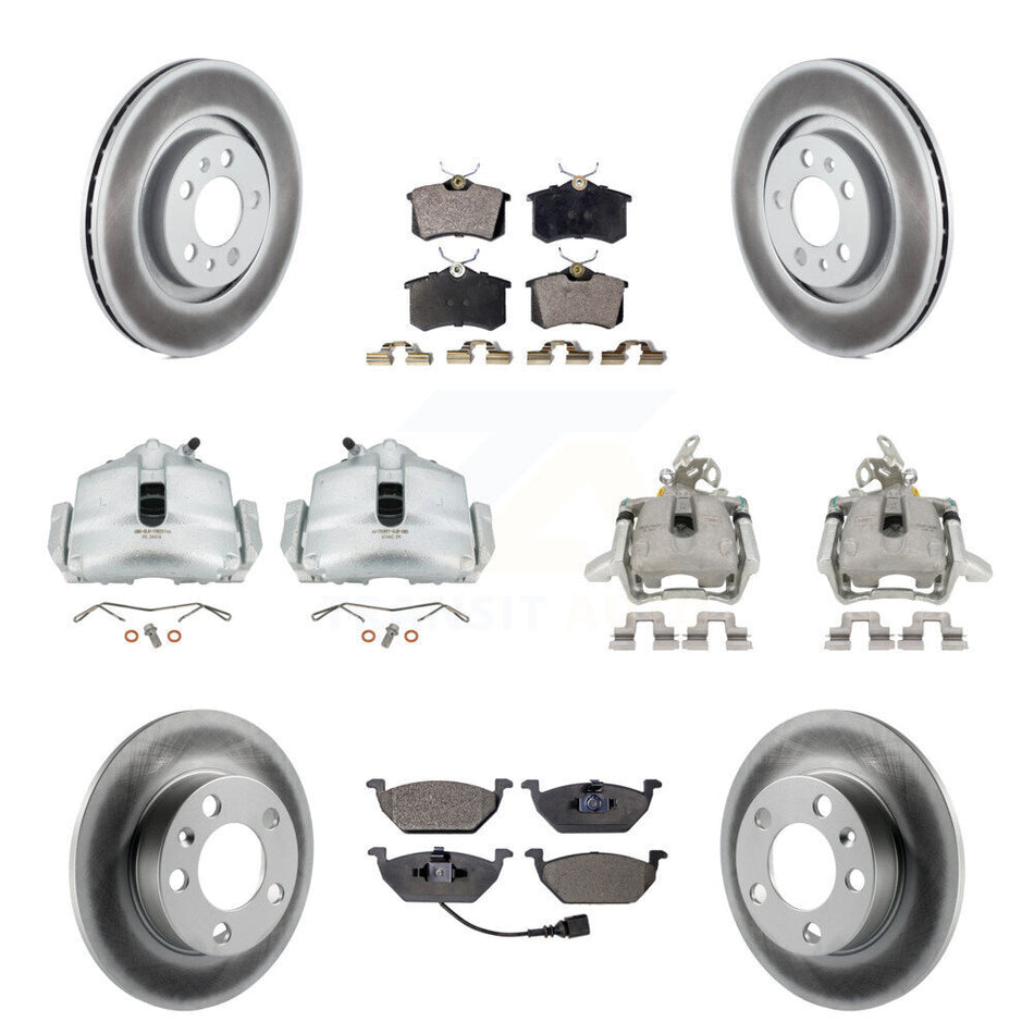 Front Rear Disc Brake Caliper Coat Rotor & Semi-Metallic Pad Kit (10Pc) For 2006 Volkswagen Jetta 2.0L With 280mm Diameter 7th And 8th Digit Of VIN Is "9M" Or "1J" KCG-100995P