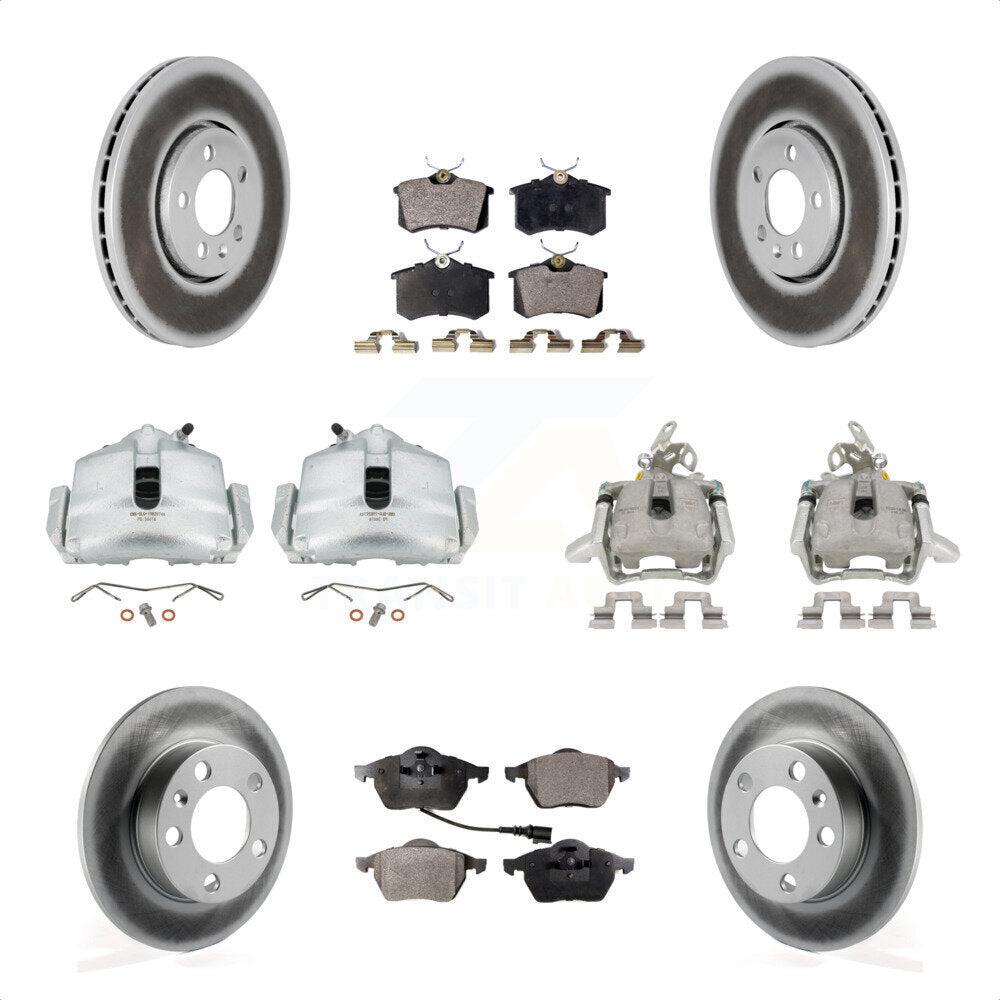 Front Rear Disc Brake Caliper Coat Rotor & Semi-Metallic Pad Kit (10Pc) For 2006 Volkswagen Jetta 2.0L With 288mm Diameter 7th And 8th Digit Of VIN Is "9M" Or "1J" KCG-100996P by Transit Auto