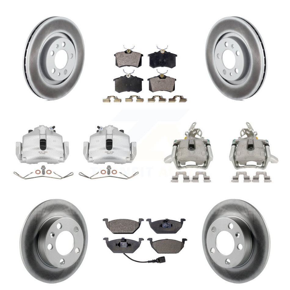Front Rear Brake Caliper Coat Rotor & Semi-Metallic Pad Kit (10Pc) For 2006 Volkswagen Jetta 2.5L 1.9L With 280mm Diameter 7th And 8th Digit Of VIN Is "9M" Or "1J" KCG-100997P