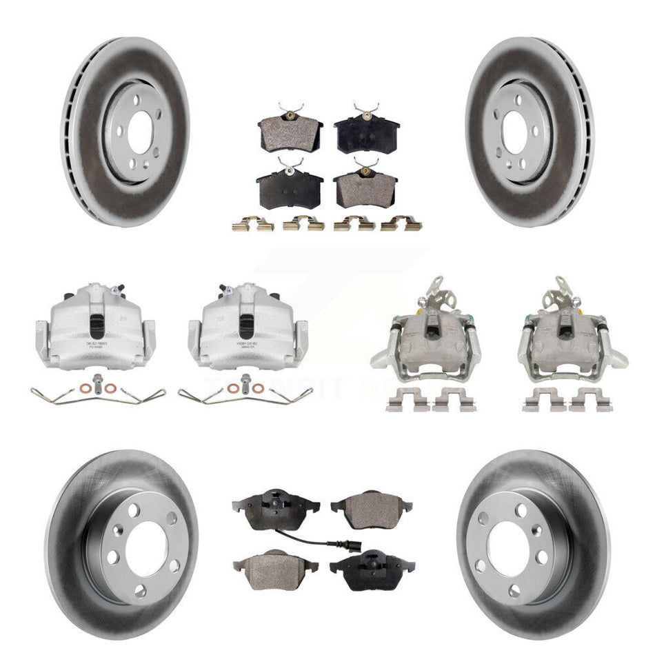 Front Rear Brake Caliper Coat Rotor & Semi-Metallic Pad Kit (10Pc) For 2006 Volkswagen Jetta 2.5L 1.9L With 288mm Diameter 7th And 8th Digit Of VIN Is "9M" Or "1J" KCG-100998P