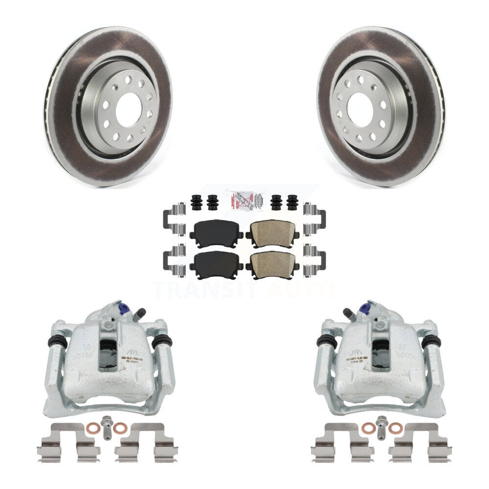 Rear Disc Brake Caliper Coated Rotors And Ceramic Pads Kit For 2010 Volkswagen CC FWD with 3.6L Without Parking Motor KCG-100999N by Transit Auto