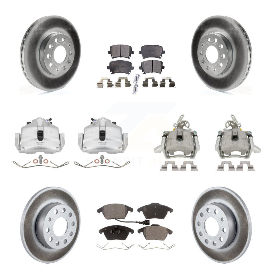 Front Rear Disc Brake Caliper Coated Rotors And Semi-Metallic Pads Kit (10Pc) For 2006-2009 Volkswagen Rabbit KCG-100999P