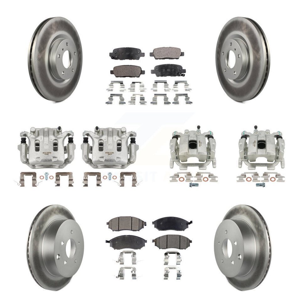 Front Rear Brake Caliper Coat Rotors Semi-Metallic Pad Kit (10Pc) For Nissan Murano QX70 KCG-101001P