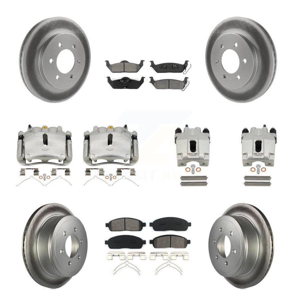 Front Rear Disc Brake Caliper Coated Rotors And Semi-Metallic Pads Kit (10Pc) For Ford F-150 Lincoln Mark LT 4WD KCG-101003S