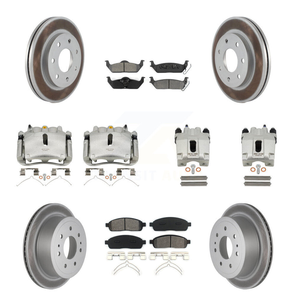 Front Rear Disc Brake Caliper Coated Rotors And Semi-Metallic Pads Kit (10Pc) For Ford F-150 Lincoln Mark LT 4WD KCG-101004S