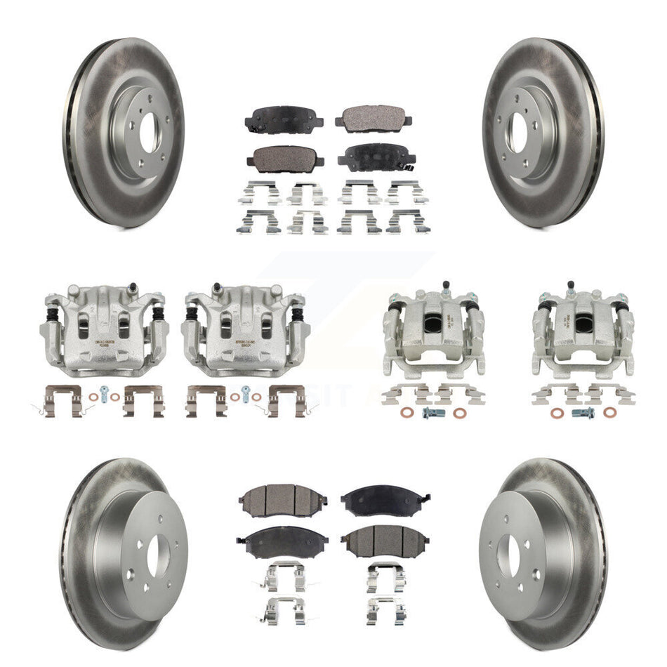 Front Rear Disc Brake Caliper Coat Rotors Semi-Metallic Pad Kit (10Pc) For INFINITI QX70 KCG-101005P