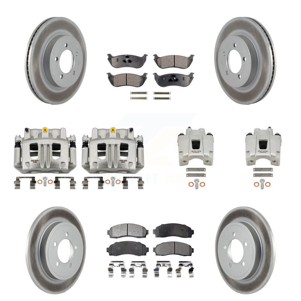 Front Rear Disc Brake Caliper Coat Rotors Semi-Metallic Pad Kit (10Pc) For Ford Explorer KCG-101006P