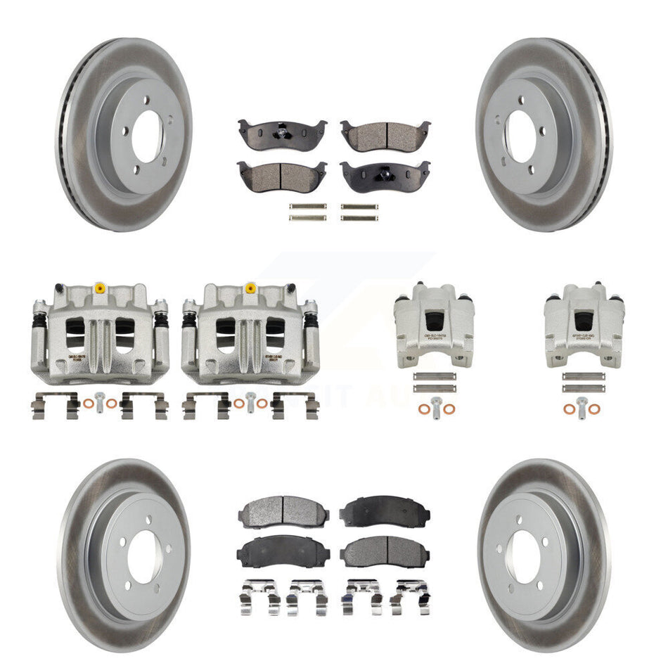 Front Rear Disc Brake Caliper Coat Rotors Semi-Metallic Pad Kit (10Pc) For Ford Explorer KCG-101006P