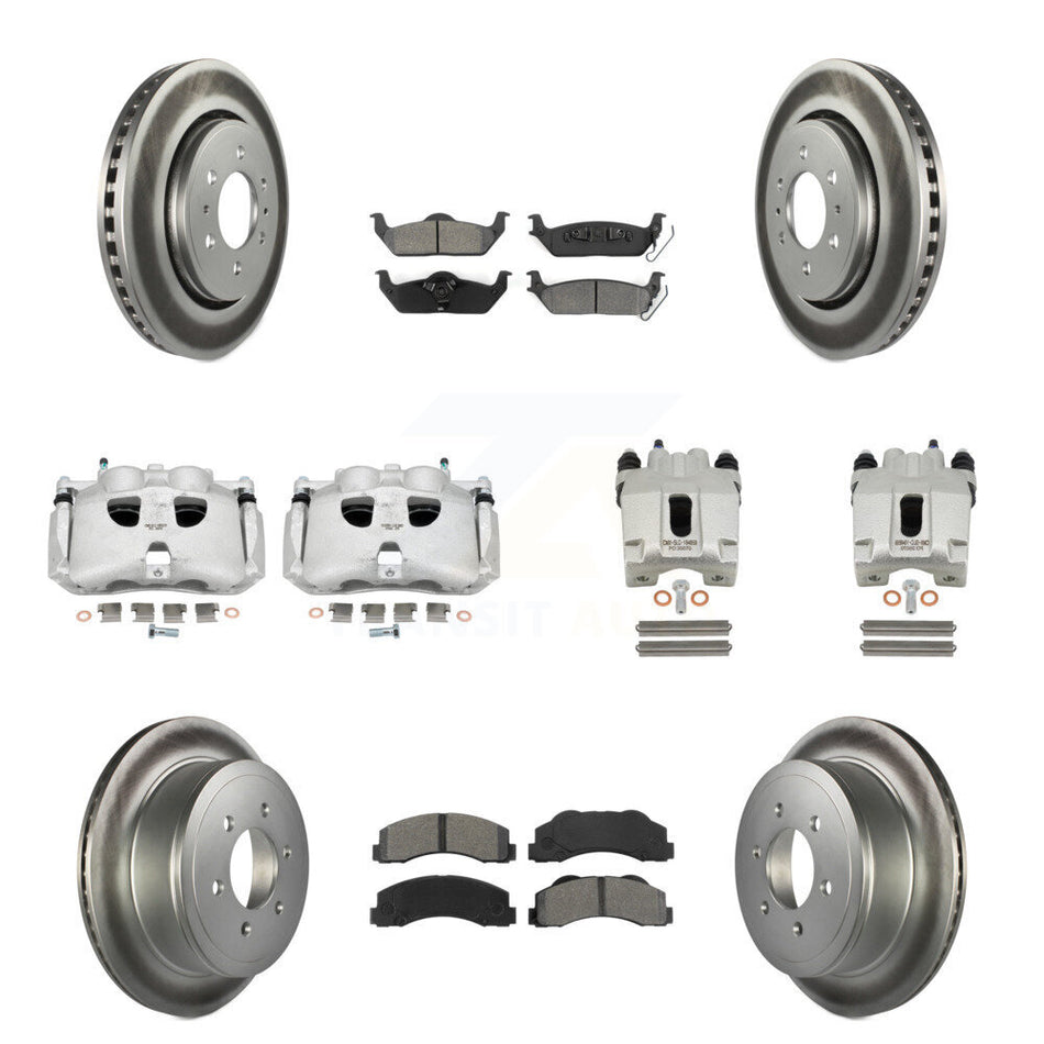 Front Rear Disc Brake Caliper Coated Rotors And Semi-Metallic Pads Kit (10Pc) For 2010-2011 Ford F-150 With 6 Lug Wheels KCG-101006S