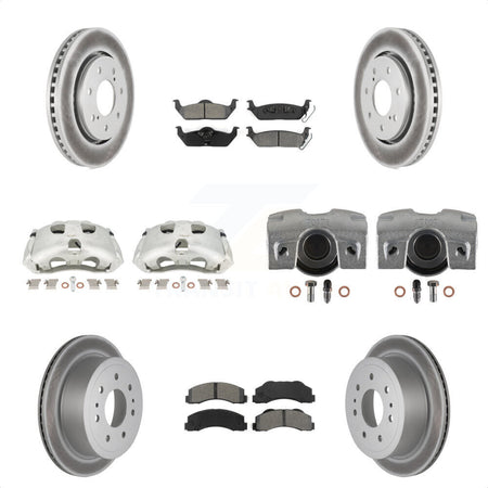 Front Rear Disc Brake Caliper Coated Rotors And Semi-Metallic Pads Kit (10Pc) For 2010-2011 Ford F-150 With 7 Lug Wheels KCG-101007S by Transit Auto