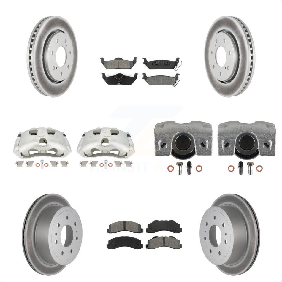 Front Rear Disc Brake Caliper Coated Rotors And Semi-Metallic Pads Kit (10Pc) For 2010-2011 Ford F-150 With 7 Lug Wheels KCG-101007S by Transit Auto