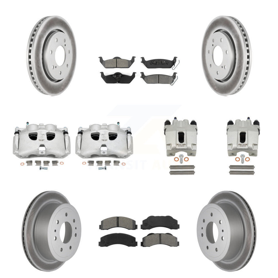 Front Rear Disc Brake Caliper Coated Rotors And Semi-Metallic Pads Kit (10Pc) For 2010-2011 Ford F-150 With 7 Lug Wheels KCG-101007S