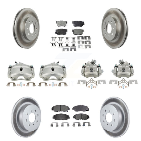 Front Rear Disc Brake Caliper Coat Rotors & Semi-Metallic Pad Kit (10Pc) For Honda Civic KCG-101008P