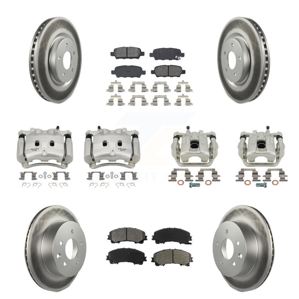 Front Rear Disc Brake Caliper Coat Rotor & Semi-Metallic Pad Kit (10Pc) For Nissan Rogue KCG-101010S