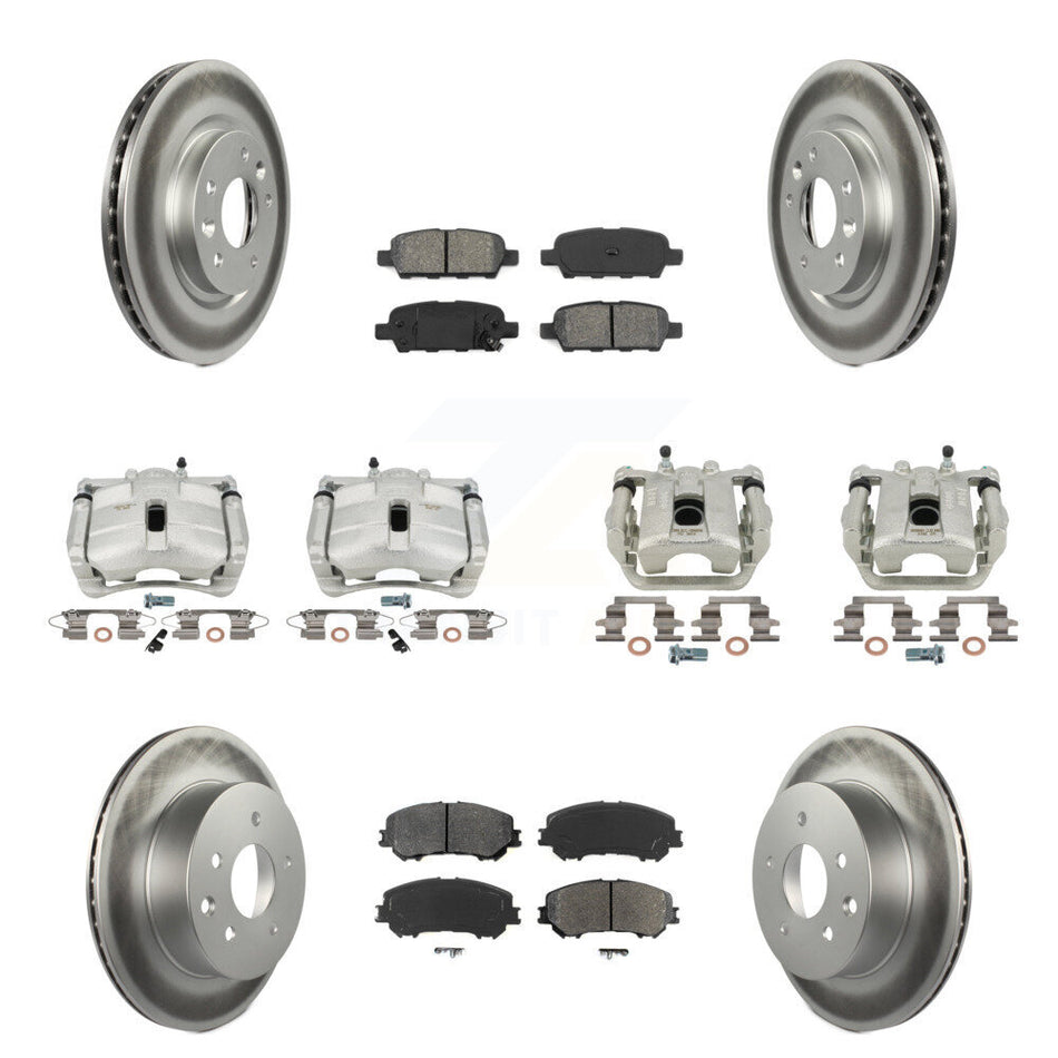 Front Rear Disc Brake Caliper Coated Rotors And Semi-Metallic Pads Kit (10Pc) For Nissan Rogue Sport KCG-101011S